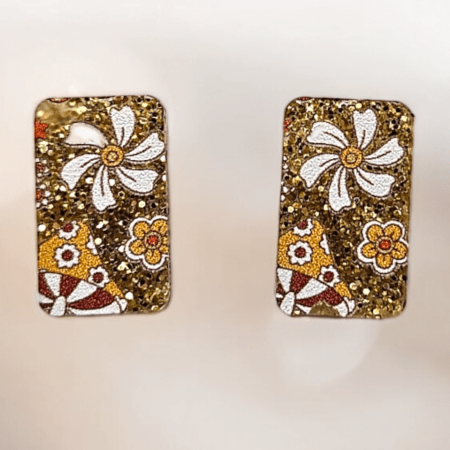 Glitter Gold Fungi & Flowers- studs
